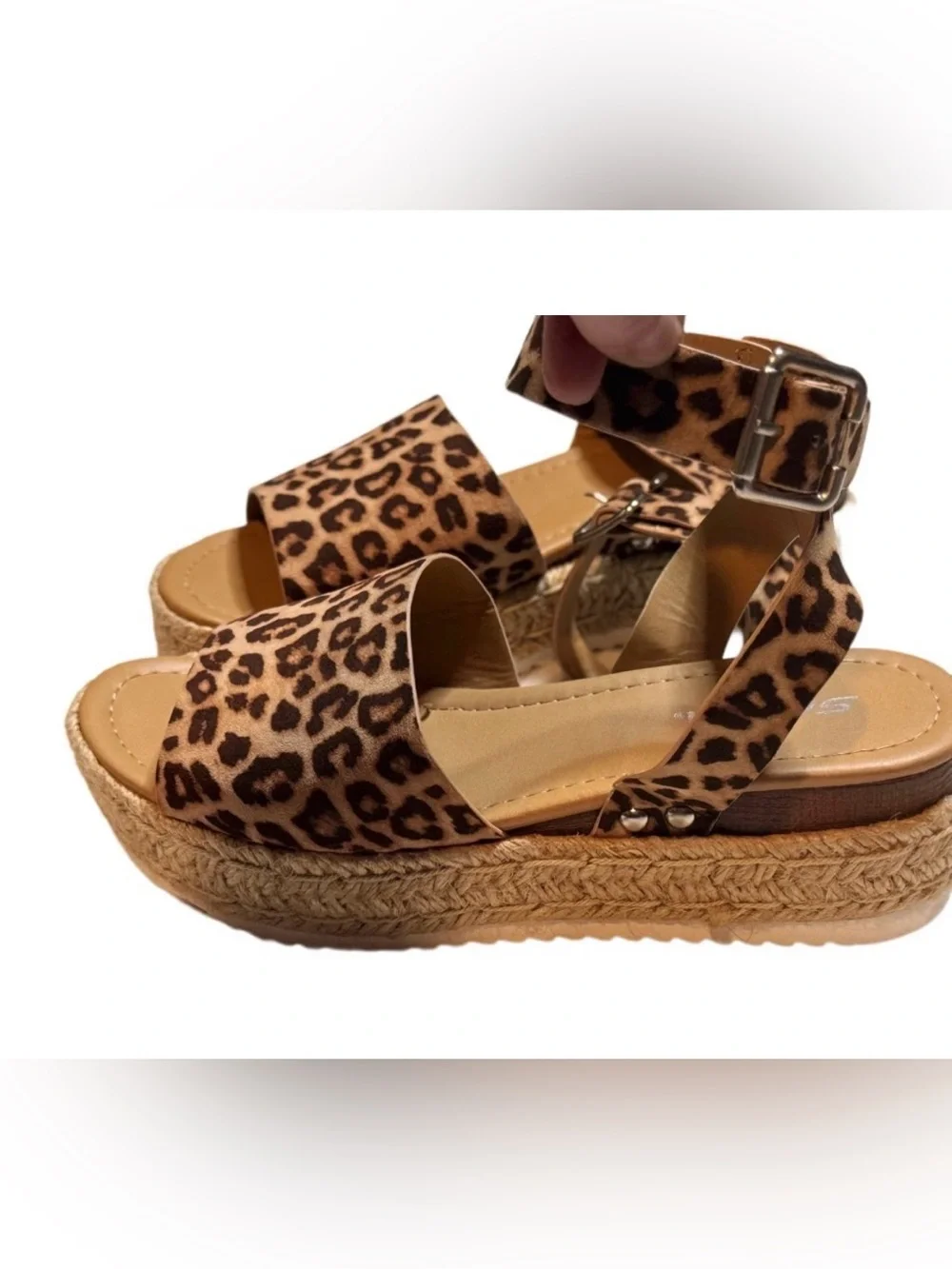 Adorable Soda Leopard Print Espadrille Wedge Sandal - Tan & Brown